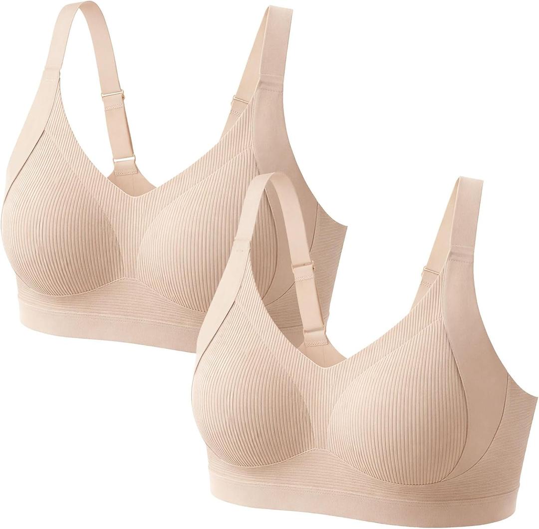 Ga0amm Women's Undergarment Bras Featuring a Wire-Free and Seamless Design, offering Substantial Support(2 Pack) (US, Cup Band, Large, B, D, Praline)