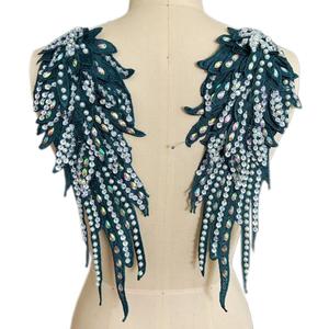 succi shan Wings Sequins Guardian Angels Patches Rhinestone Applique On for Clothes Jackets Jeans Dress DIY Decoration,1 Pair (Deep Green)