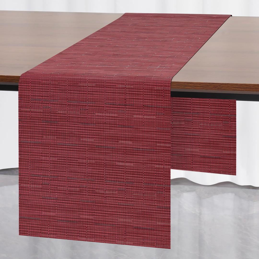 Myir JUN Table Runner, Vinyl Table Runner Indoor 55 Inch Long Arbitrarily Cropped Runner for Table Non-Slip Heatproof for Home Party (Red, 15 x 55 inch) 