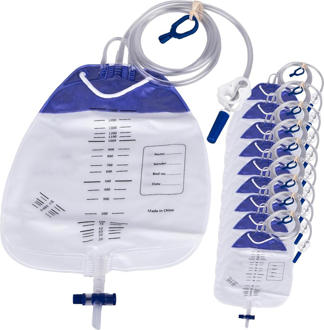 10 Packs Drainage Bags 1500mL with Anti-Reflux, Leak Proof Urinary Drainage Bag - Urine Collection Bag with 48" Drainage Tube, Medical Drain Bags, Urinary Bags for Home and Hospitals Health Aids