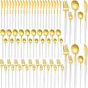 Lanties 60 Pieces Stainless Steel Tableware Set Silverware Set Flatware Cutlery Utensils Spoon Fork Knives Service for 12 for Home Restaurant Apartment and Kitchens(White Gold)