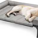 Veehoo Cooling Elevated Dog Bed Add Removable Waterproof Bolster Cushion Mat, Raised Pet Cot with Breathable Teslin Mesh, No-Slip Feet, Dog Couch Bed for Indoor Outdoor, 42x30inches, Grey, CWC2331B
