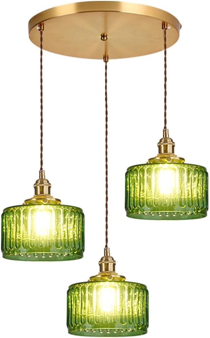 3-Light Modern Chandelier Green Glass Pendant Light mid Century Sputnik Glass Globe Pendant Light with Green Striped Glass Shade,Gold Adjustable Ceiling Pendant Lamp Dining Room