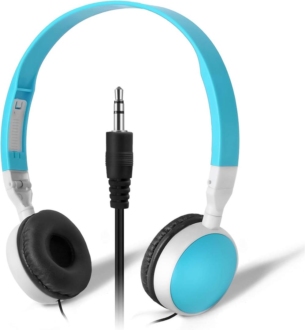 Bulk Headphones Headsets 10 Pack for Students Children Classroom KW-N10C Headphones Earbuds Wired School Cyan Headphones for Kids Computer