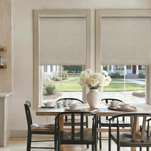 100% Blackout Cordless Roller Shades for Bedroom Free-Stop Blinds with Valance UV Protection Black Out Linen Shades Blinds for Indoor Bathroom Windows Living Room Beige Oatmeal 27" W x 72" H
