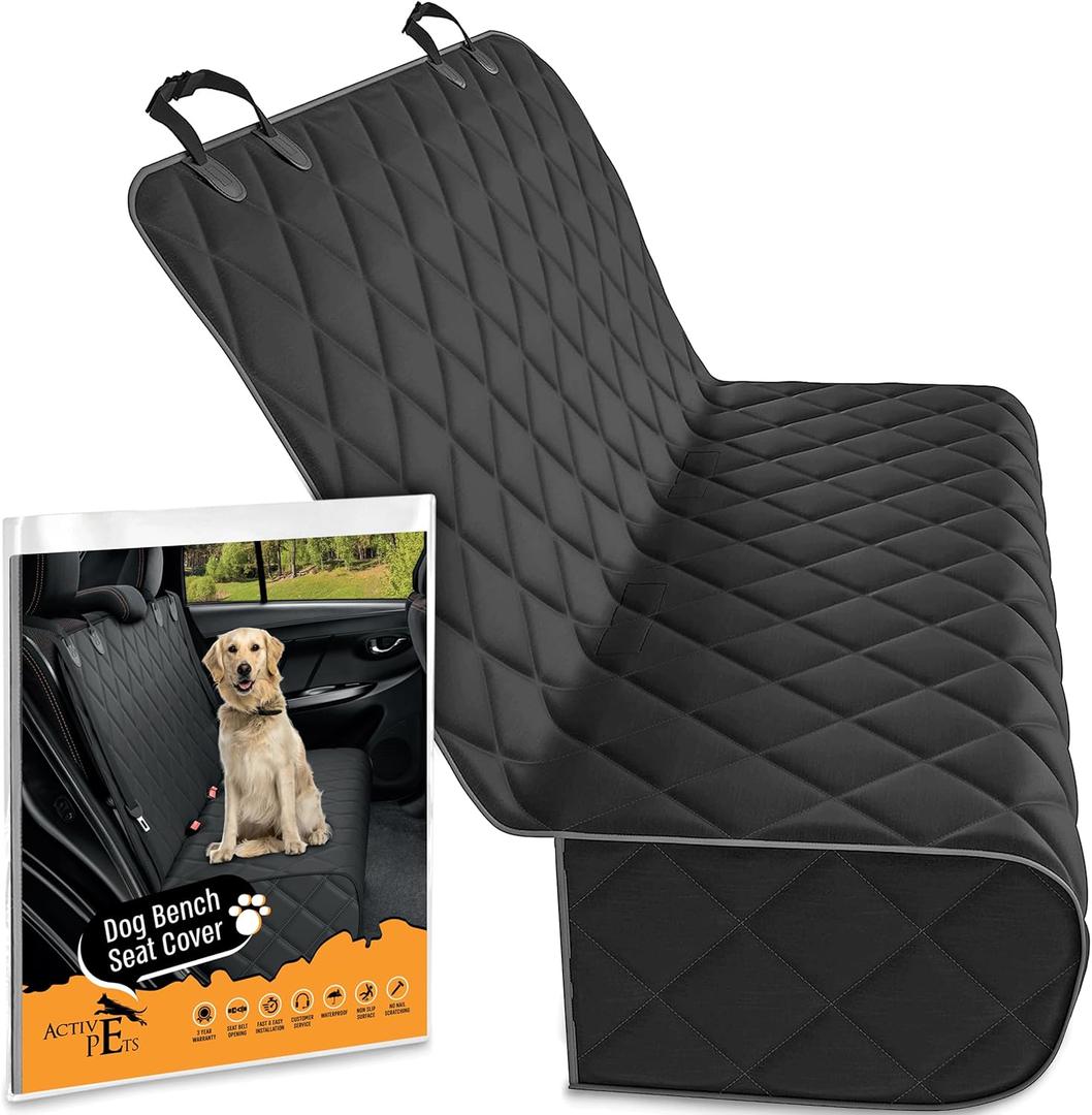 Active Pets Black Car Rear Seat Cover for Dogs, Durable Waterproof & Scratch Resistant Vehicle Backseat Protector, Nonslip Dog Accessory & Pet Protection for Back Seats, Machine Washable (Standard)