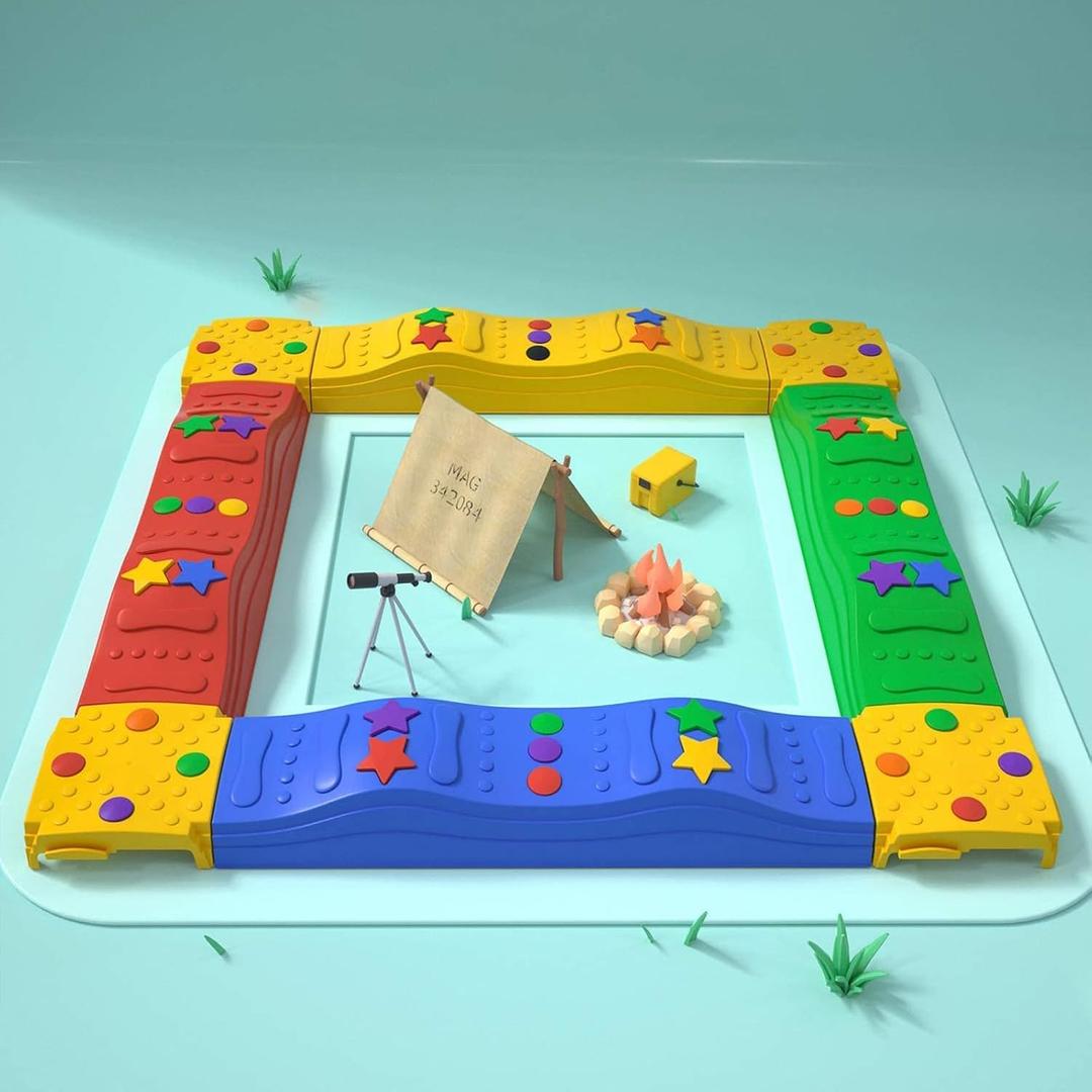 MOCUTEEN Kids Balance Beam & Toddler Stepping Stones 8PCS Sensory Toys for Balance & Coordination Non-Slip Surface with Rubber Pads Max Load 220LBS Multi-Color Indoor Play Five Star Pattern