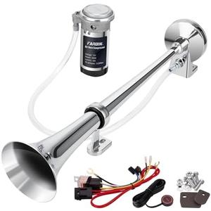 FARBIN 12V 150db Air Horn kit, Chrome Zinc Air Horn for Truck, Train Horn Kit for Trucks with Switch for Any 12V Vehicles