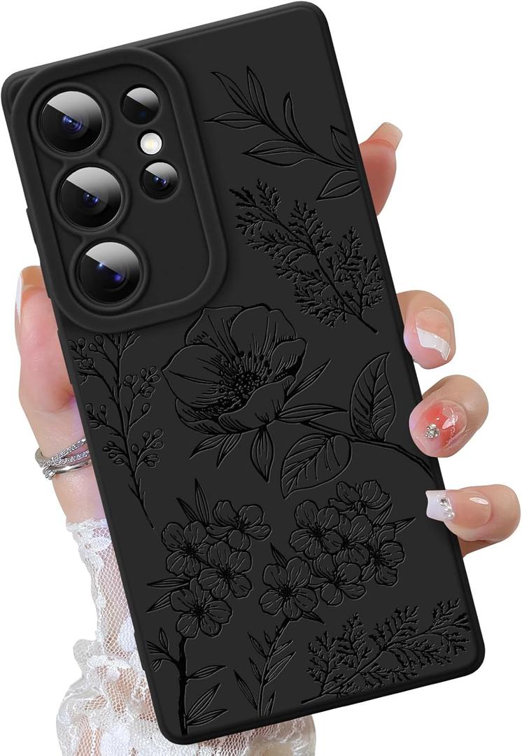 OOK Galaxy S25 Ultra Case Cute Flower Floral Design for Girls Women Soft TPU Camera Lens Protective Phone Cover Designed for Samsung Galaxy S25 Ultra Black