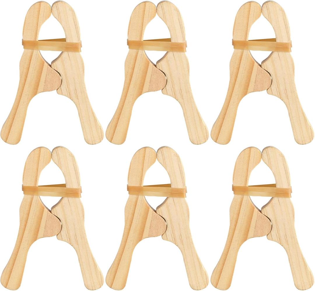 6 Pcs Wooden Play Clips for Kids Montessori and Waldorf Fort Building Kit Silk Clips Giant Wooden Handmade Fort Building for Blankets Silk Construction(White) (White Natural Color)