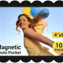 Magnetic Picture Frame, 10 Pcs Magnetic Picture Frames for Refrigerator, 4 x 6 Inches Magnetic Photo Frames with Black Border, Reusable Refrigerator Magnet Photo Sleeves for Home School Office, Black