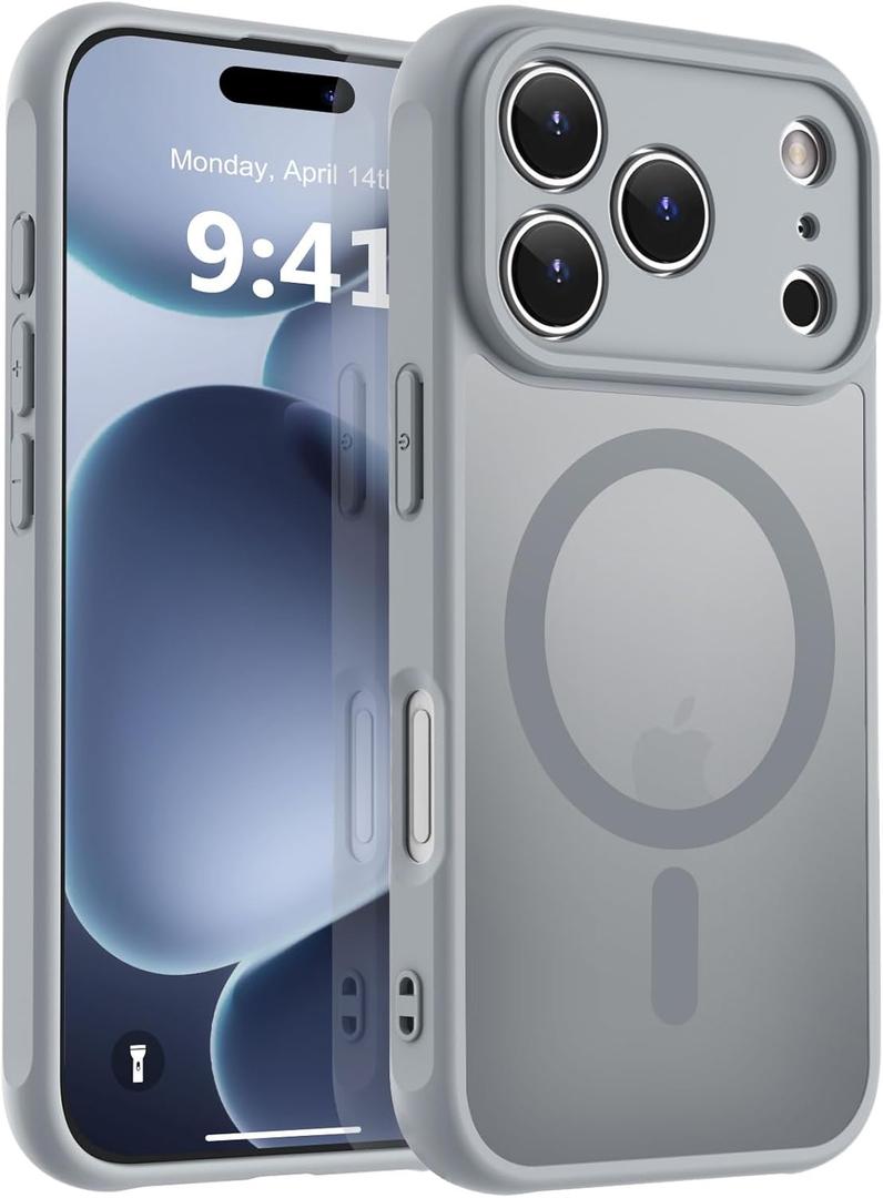MOCCA Magnetic for iPhone 17 Pro Case, (Compatible with Magsafe) (16FT Military Grade Protection) Full Camera Protection Anti-Fingerprint Slim Translucent Matte Phone Cover 6.3",Titanium Gray