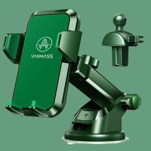 VANMASS Best Car Phone Holder [Upgraded Solid & Durable] Cell Phone Car Mount for Dashboard Windshield Vent, Suction Phone Stand Automobile Cradles for iPhone 15 Pro Max 14 13 8 Android,All-Green