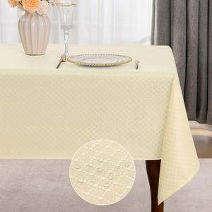 joybest Rectangle Table Cloth Oil-Proof Spill-Proof Wrinkle Resistant Tablecloths, Washable Polyester Fabric Heavy Weight Table Cover for Kitchen Dinning Outdoor Picnic Decoration, 52 x 70 Inch, Beige