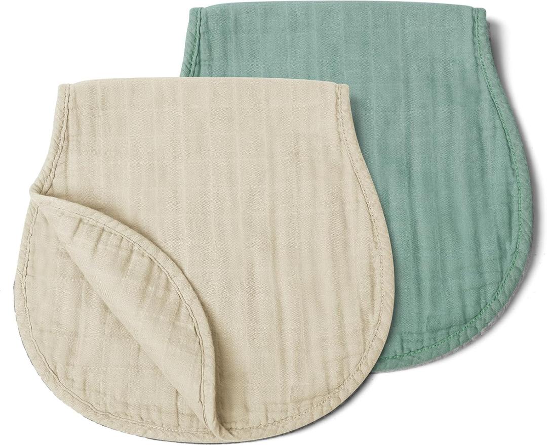 haakaa Muslin Burp Cloths for Baby, 100% Organic Cotton, Large 22.8''x11.4'', 2pcs (Wheat + Seafoam)