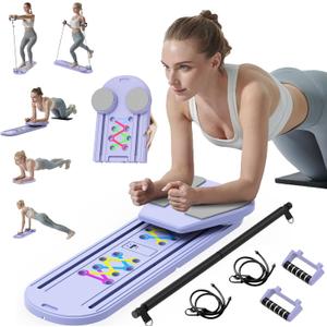 Pilates Board - Updated Pilates Reformer Machine Set, Multi-Purpose Foldable Pilates Reformer Board for Home, 6 in 1 Pilates Sliding Board