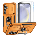 for Samsung Galaxy S24 Plus Case with Screen Protector, Slide Camera Lens Cover, for Samsung S24 Plus with Ring Stand,Heavy Duty Shockproof Full Body Protective Case for Galaxy S24 Plus (Orange)