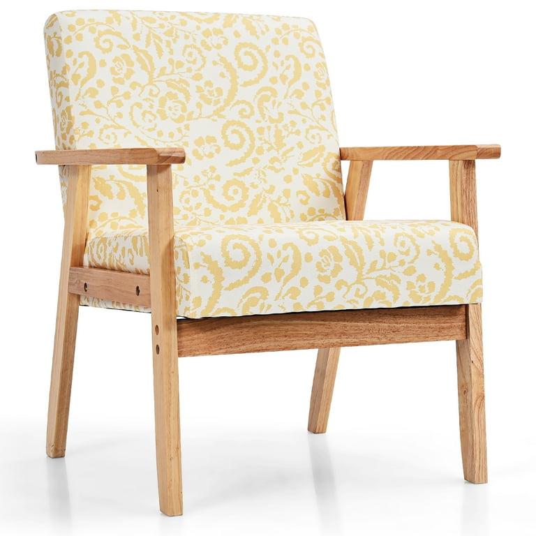 Modern Accent Armchair Upholstered Lounge Chair w/Rubber Wood Leg Yellow Floral