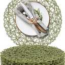 AHHFSMEI Paper Braided Round Placemats Set of 12 Natural Non-Slip Heat Resistant Table Mats for Dining Tables Woven Indoor & Outdoor Place mats(Green,12)
