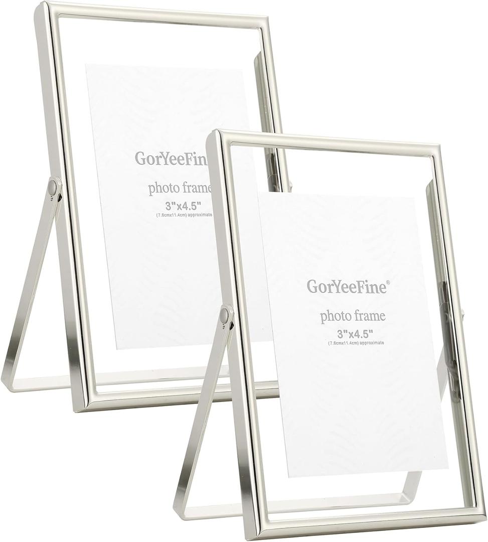 Silver Floating Frame 4x6" Set of 2 for photo 2x3'',3.5x5'', Metal Floating Frames 3.5x5'' Adjustable Tabletop/Shelf Photo Frame, Classy Gift Choice for Wedding, Thanksgiving, Christmas.