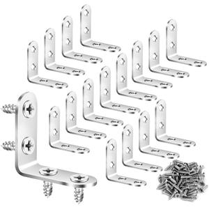 16PCS L Brackets 304 Stainless Steel 90 Degree Right Angle Waterproof Metal Shelf Support Brackets, DIY Fastners with 64pcs Screws