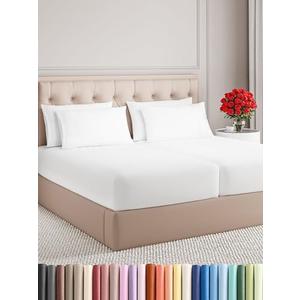 Split King 7 Piece Sheet Set - Cooling Sheets for Hot Sleepers - Hotel Luxury Bedding Set with 8-16 Inch Deep Pockets - 1 Flat & 2 Fitted & 4 Pillowcases - Ultra Soft, Easy Care & Wrinkle Free - White