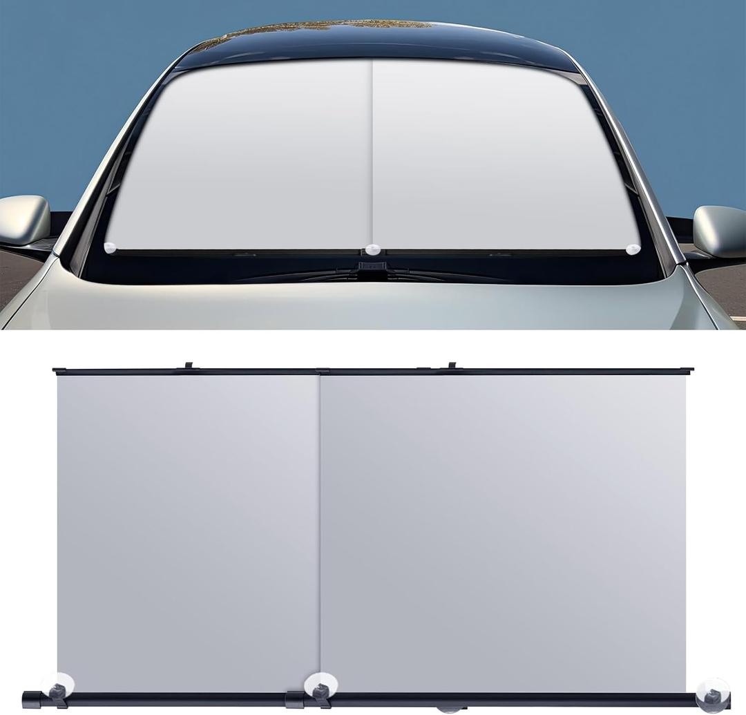 BBTO 2 Pcs Automatic Retractable Car Sunshade - Windshield Sun Shade for Car Window Shades - UV and Heat Protection - Foldable Front Window Sunshade - Automotive Accessories