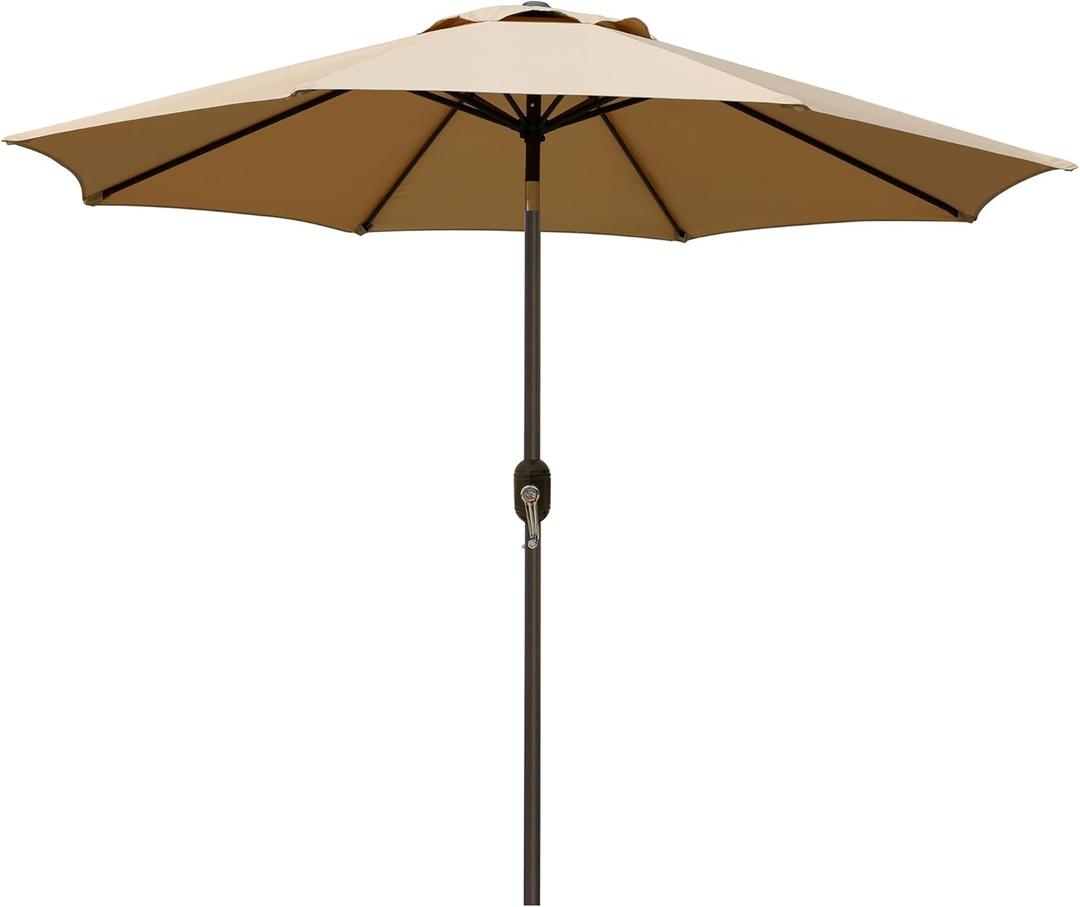 Blissun 9ft Outdoor Patio Umbrella, Outdoor Table Umbrella, Yard Umbrella, Market Umbrella with 8 Sturdy Ribs, Push Button Tilt and Crank (TAN)