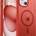 Magnetic for iPhone 15 Plus Case & iPhone 14 Plus Case, [Compatible with MagSafe] [Military Grade Drop Protection] Translucent Matte Shockproof Anti-Scratch Phone Cover, Red