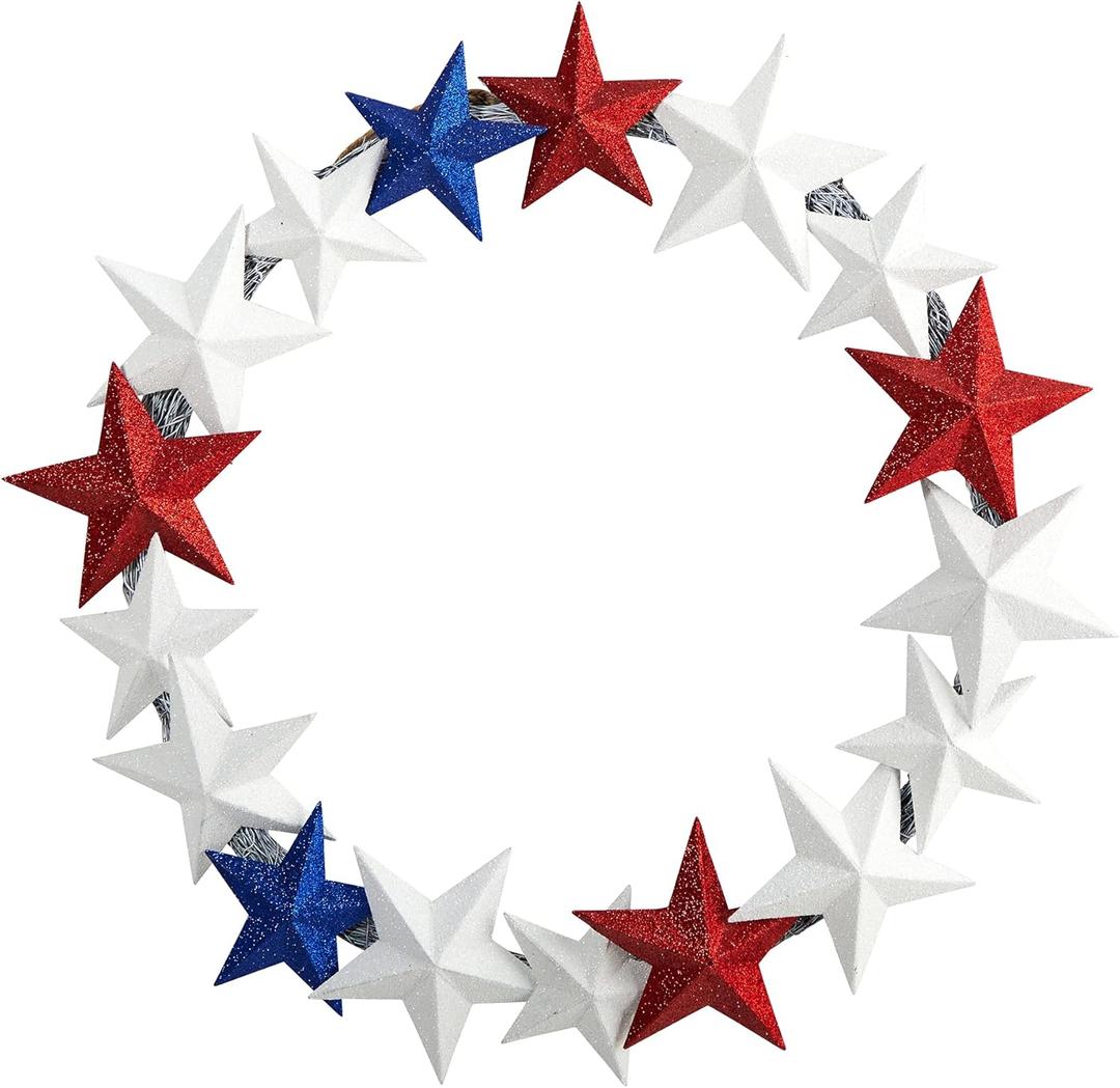 Nearly Natural 21in. Americana Artificial Wreath with Stars Red White and Blue