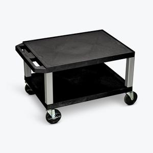 WT16-N 16" AV Cart, 2 Molded Plastic Shelves, Nickel Legs, Heavy-Duty Casters, Ergonomic Handle, Optional Electrical Assembly, 24" W x 18" D x 16" H, Made in USA
