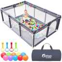 Orian Baby Playpen 50x74 XL Size for Babies and Toddlers, Oxford Fabric, Indoor & Outdoor Play Pen, Includes 10 Colorful Balls, 4 Pull Up Rings, Carry Bag