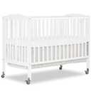Dream On Me Full-Size 2-in-1 Folding Baby Crib in White, GreenGuard Gold & BSA, Portable, Patented Quick Folding System, Strong Wheels, 2 Adjustable Mattress Heights