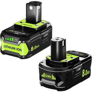 Replacement for Ryobi 18V Battery: 18V 8.0Ah High Capacity Lithium-ion Compatible with Ryobi P108 P107 P109 Cordless Power Tools with LED Light 2 Pack