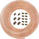 25 ft 3/16 Copper Coated Brake Line Kit Complete Replacement Brake or Fuel Tubing (Includes 16 Fittings), Easy to hand bend (.028) Wall Thickness, SAE Thread, Rust Proof