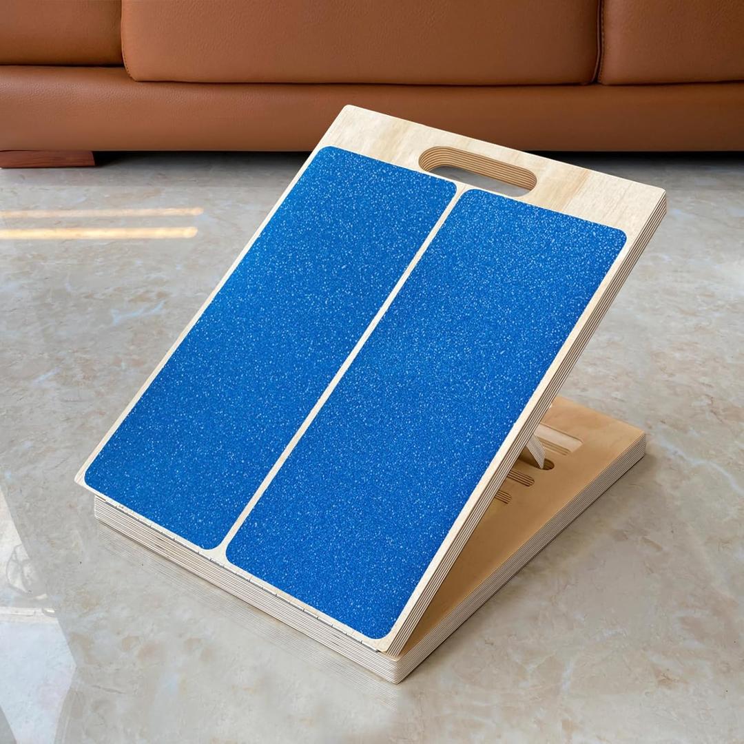 Adjustable Foot Incline Wooden Slant Board for Calf Stretching,440lb Capacity, Balance Velour Stretcher Ankle Stretch Knee Leg Boards Squats Wedge Exercise Pilates Fitness Portable Equipment(Blue)