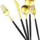 Black Gold Flatware, Royal 20 Piece Matte Black Handle 18/10 Stainless Steel Tableware Sets for 4 Including Forks Spoons Knives, Camping Silverware Travel Utensils Set Cutlery (Black Gold)