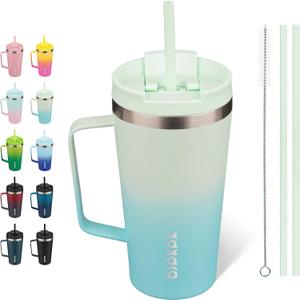 BJPKPK Insulated Tumbler with Handle, 18oz Insulated Tumblers with Lid and Straw, Stainless Steel Metal Water Bottles, Coffee Travel Mugs, Cups, Mint