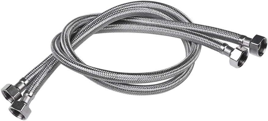 Faucet Line Connector Braided 304 Stainless Steel Supply Hose 1/2" I.P. Female Thread to 1/2" I.P. Female Straight Thread Faucet Hose Replacement (One Pair)