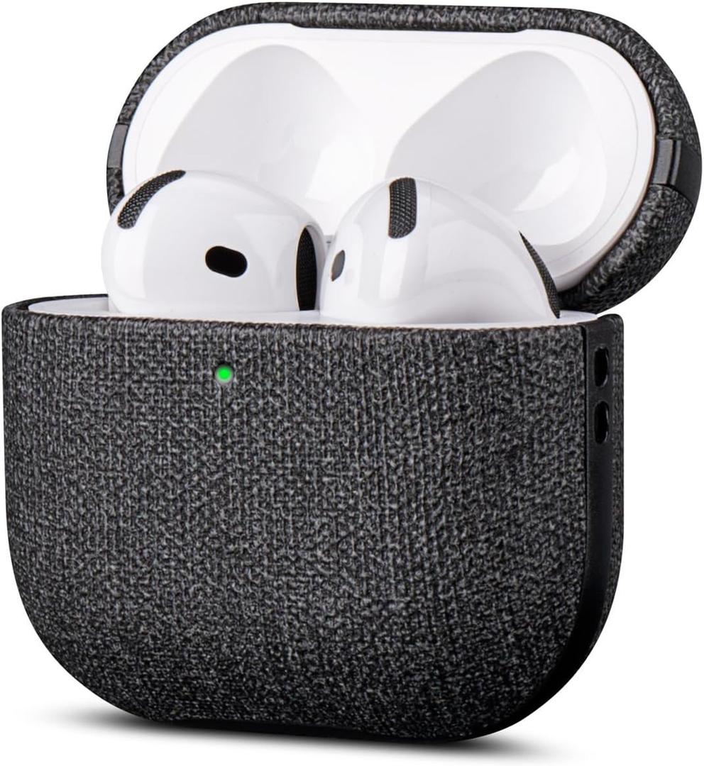 LOPIE Handmade Case for AirPods 4 and AirPods 4 with Active Noise Cancellation Case Cover - Made of Vegan Leather - Canvas Style - AirPod ANC Drop Protection Hard Shell Cover with Lanyard - Black