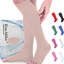 Doc Miller Open Toe Compression Socks for Women & Men 1520 mmHg, Knee High Calf Support Sleeves, Graduated Stockings for Swelling Recovery, Circulation, 1 Pair (X-Large Regular, Beige)