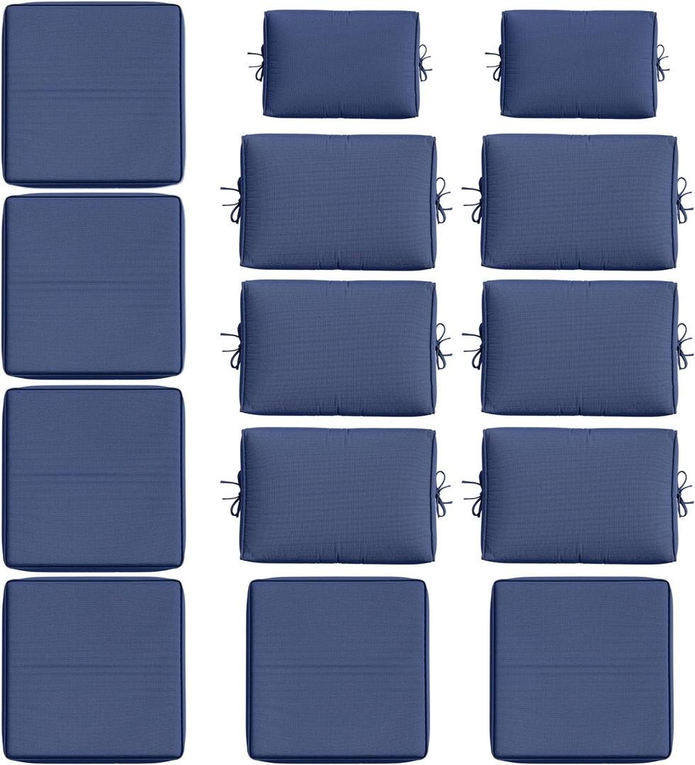14 Pcs Outdoor Cushion Slipcovers All-Weather Patio Cushion Covers, Replacement Waterproof with Zipper for Patio Furniture, Sectional Couch 3 Sizes, Covers Only