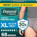 Depend Fresh Protection Adult Diapers, Incontinence Underwear for Men, Disposable, Maximum, Extra-Large, Grey, 34 Count (34)