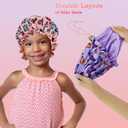 brcok 2 PCS Kids Bonnet for Girls Double Layer Satin Silk Bonnet for Kids Sleep Cap for Child Curly Hair (3-10years) (US, Alpha, Medium, Large, Pink&Purple)