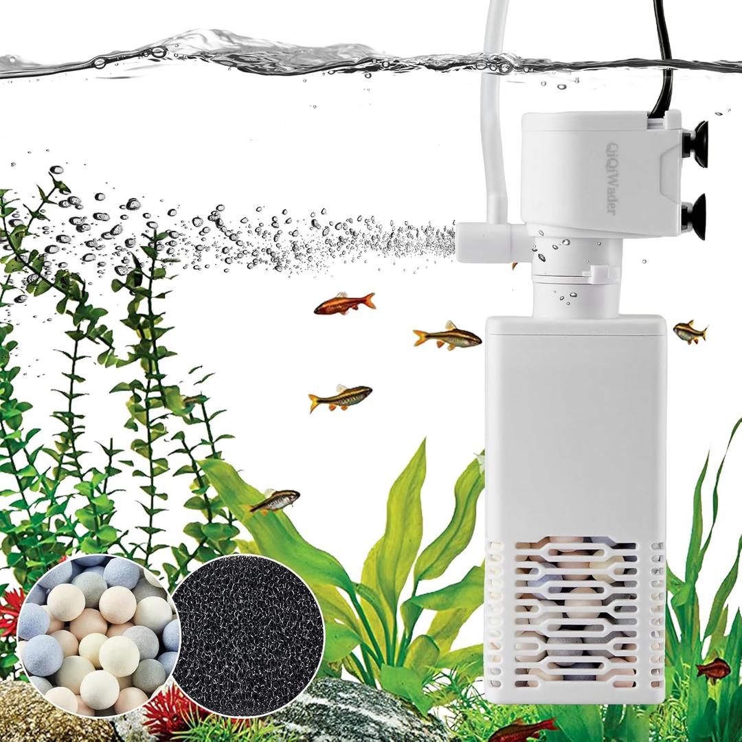 QiQiWader Aquarium Filter, Aquarium Internal Filter, All-in-one Filter 6W 130GPH for 10-40gal Fish Tank
