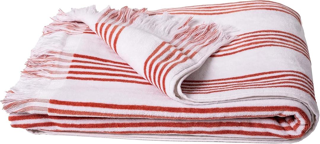 Bennett & Shea Home 100% Cotton Oversized Beach Towel, Extra Large 40 x 70, Luxurious and Extra Soft Towel, Plush Beach or Pool Towel, Coral Naples Stripe