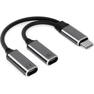 USB C Splitter2 in 1 USB C Headphone and Charger Adapter Audio Dongle Cable with PD 100W for iPhone 16 15 Pro Max, Pixel 9 8 7, Galaxy S24 S23 S22, iPad Pro (Grey)