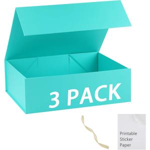 Turquoise Gift Box, 19x16x6 Large Gift Boxes With Lids For Presents Includes Ribbon And Diy Printable Sticker Paper, Bridesmaid Proposal Box, Magnetic Gift Box For Birthday, Wedding, Graduation, 1 Count