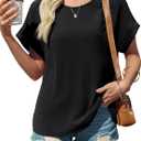 Tankaneo Womens Summer Blouse Short Sleeve Dressy Casual Loose Fit T-Shirts Oversized Crewneck Tunic Tops, S