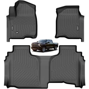 Floor Mats for 2019-2026 Chevy Silverado/GMC Sierra 1500 Double Cab & 2020-2026 Silverado/GMC Sierra 2500HD/3500HD Double Cab(Fit Rear Underseat Storage), TPE Floor Liners, 3pcs Black